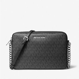 Michael Kors Jet Set Black Large MK Signature Crossbody Bag